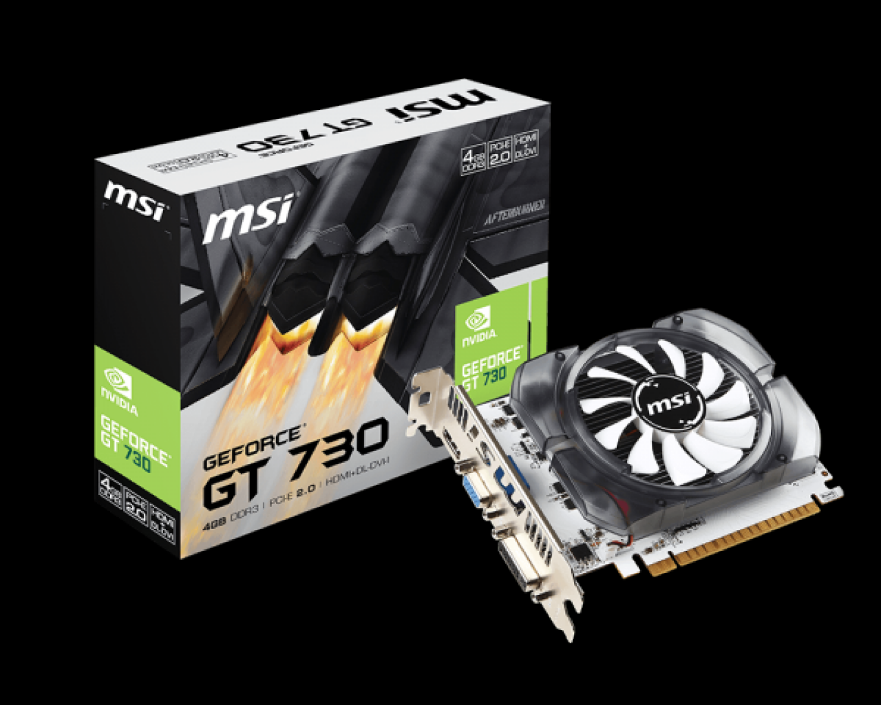 [13/12/2016] EIne Nvidia GT 730 (hier von MSI): die 4GB Video-RAM gauckeln eine Spielefähigkeit vor, der Grafikchip ist aber viel zu schwach. Viele Grafikkarten mit nur 2GB sind deutlich schneller.