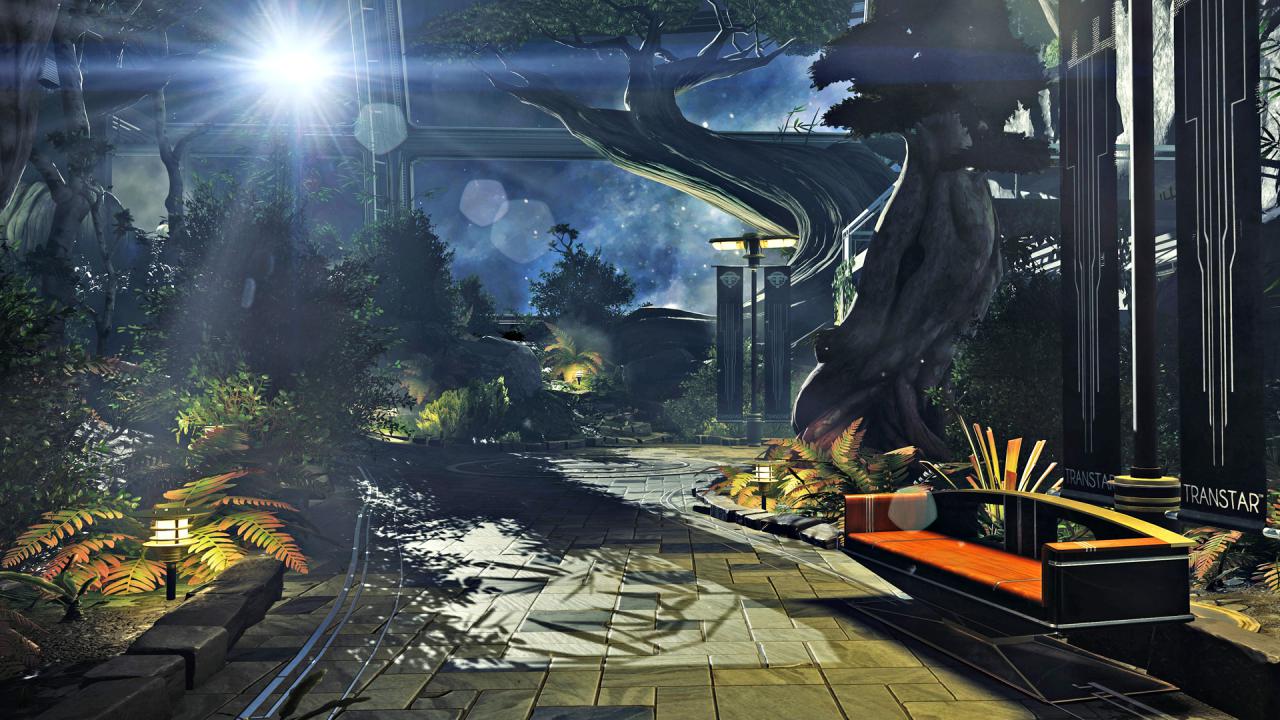 [10/01/2017] Weltraum-Garten: Vom Arboretum auf der obersten Ebene gelangen wir in zahlreiche andere Bereiche der Talos I. (PS4)