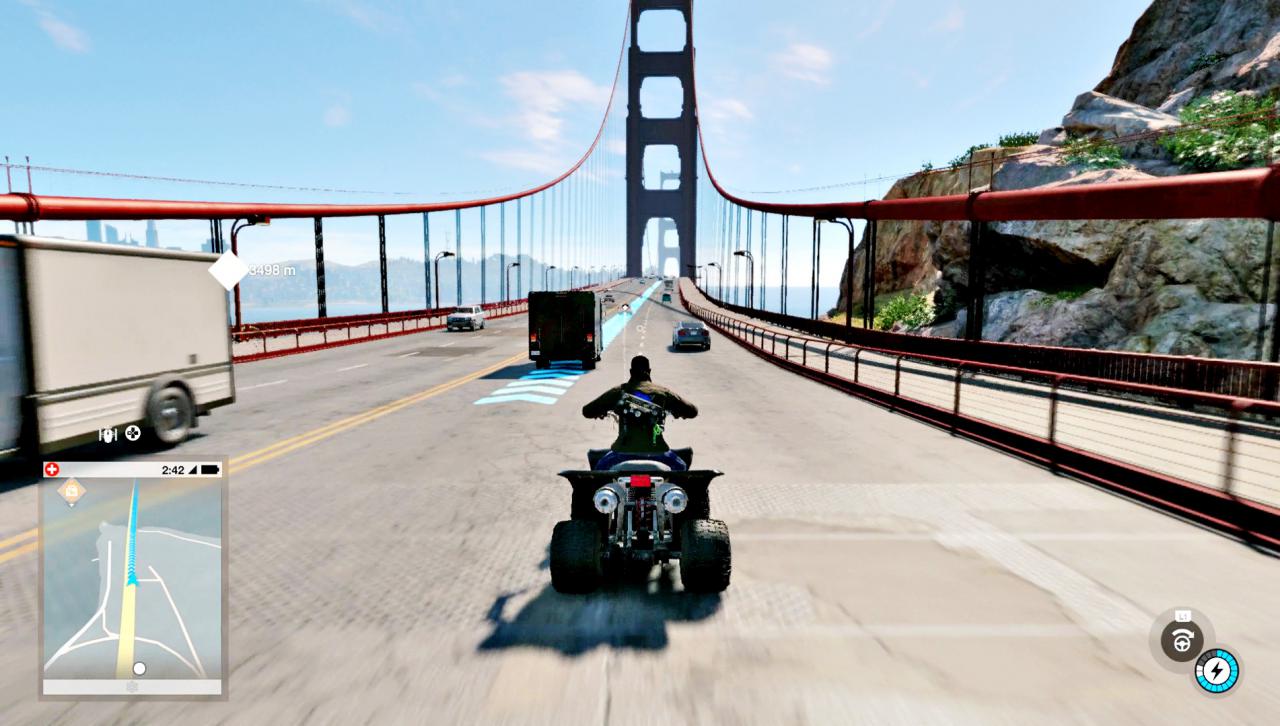 [09/01/2017] Mut zur Brücke: Grafisch hat sich seit dem ersten Watch Dogs nicht viel getan, dennoch wirkt Teil 2 aufgrund der knalligen Farben des Settings ansehnlicher. (PS4)