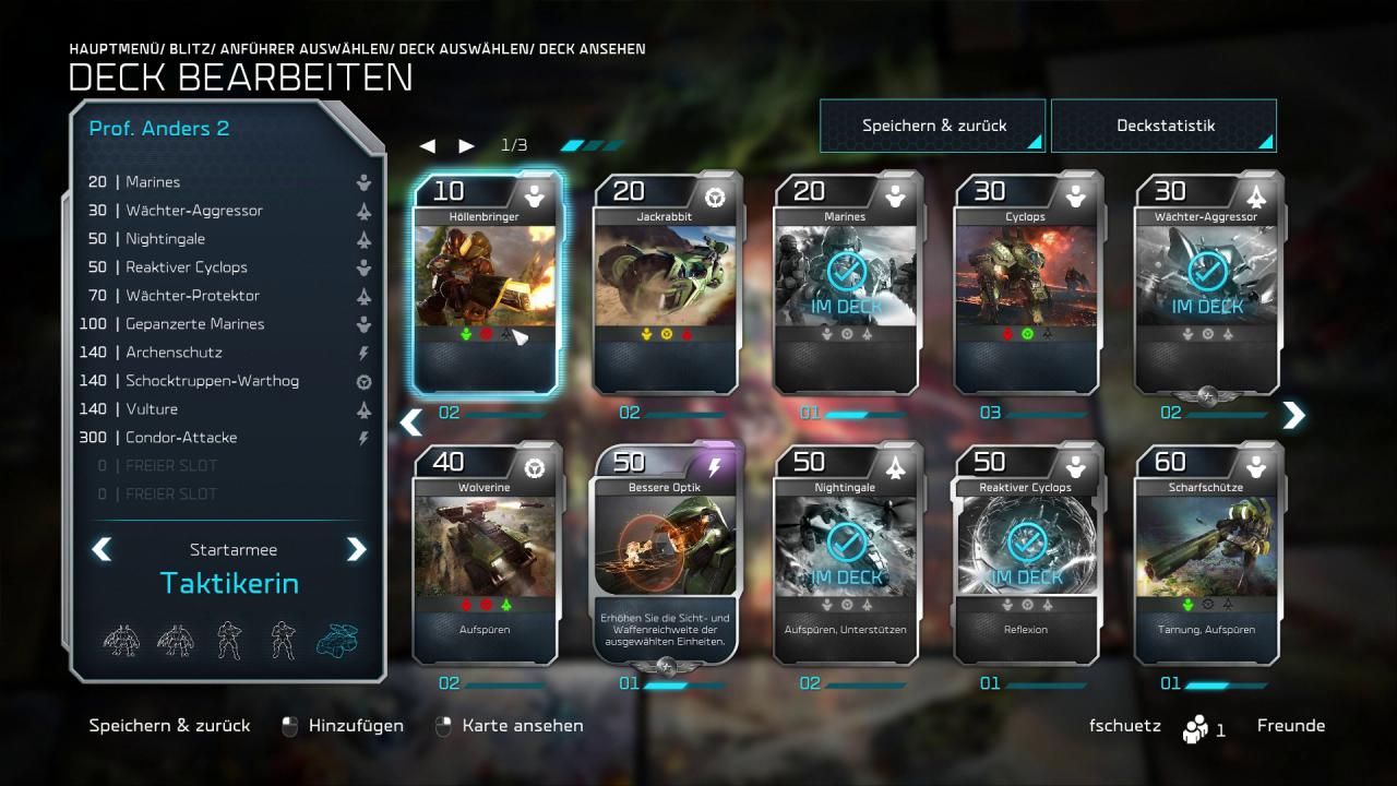 Im Deckbuilder stellen wir uns unsere Kartenmischung zusammen.
