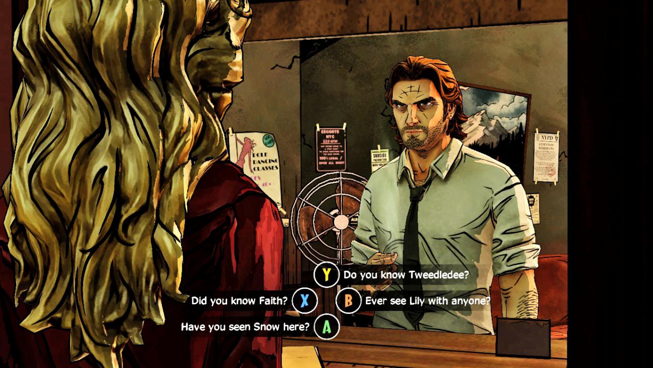 [02/02/2017] Die Wahl zwischen vier möglichen Dialogoptionen ist auch in The Wolf Among Us das zentrale Spielelement.