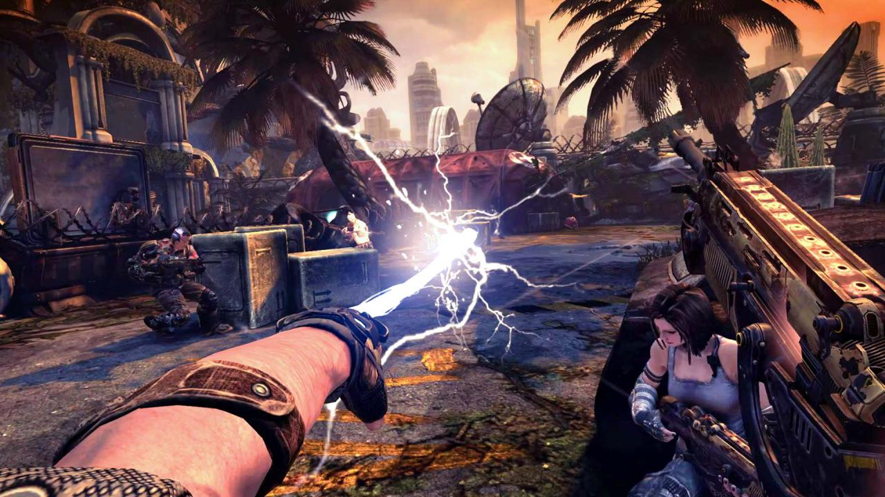 Eine der wichtigsten Waffen in Bulletstorm ist eure Peitsche. Mit dieser könnt ihr Gegner zu euch ziehen und ihnen dann den Garaus machen.
