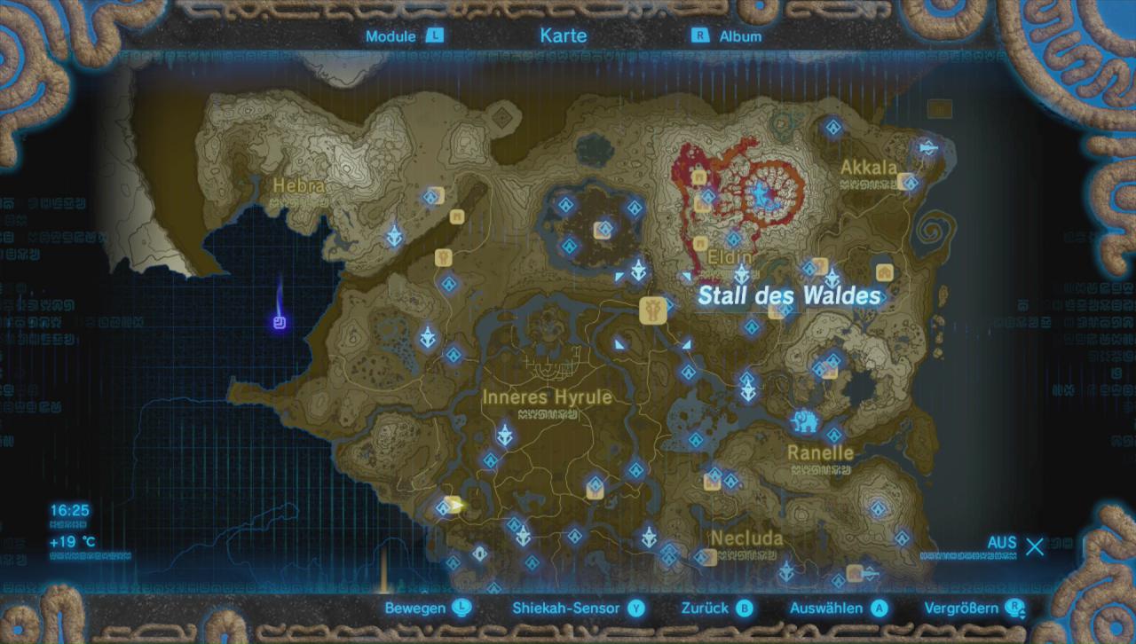 Übersichtskarte zu Breath of the Wild mit großem Zoom.