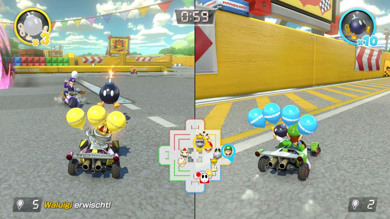[20/04/2017] Sogar der legendäre Schlachtmodus Bob-omb-Wurf ist zurückund lässt unzählige Bomben und Karts in die Luft fliegen.