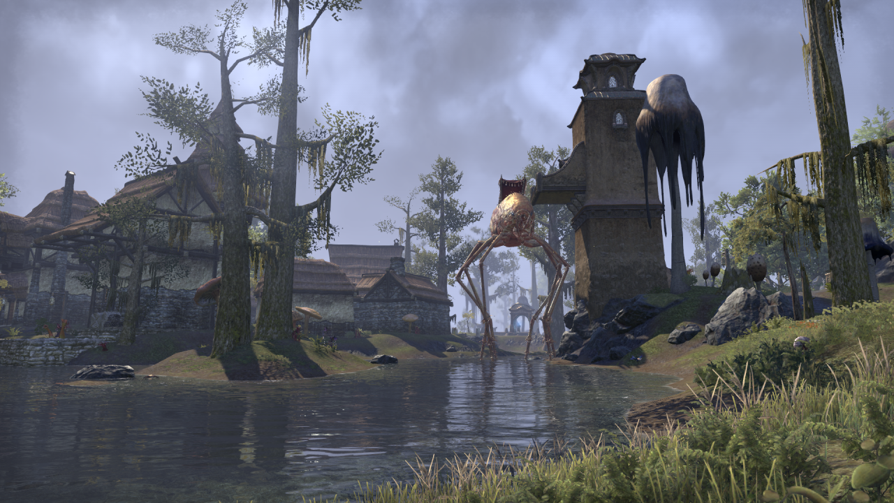 Euer Abenteuer in Vvardenfell beginnt im beschaulichen Küstenhafen von Seyda Neen, umgeben von einer sumpfigen Landschaft.