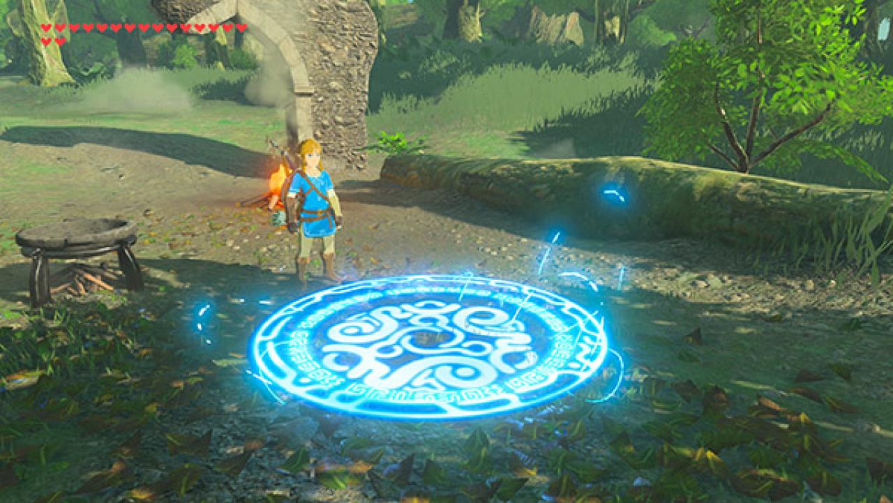 Link nutzt das Teleport-Medaillon in Zelda: Breath of the Wild.