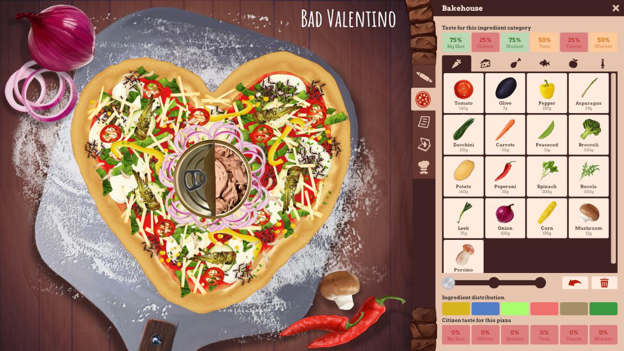 [08/06/2017] Eine Herzpizza mit einer Tunfischdose in der Mitte - mit Pizza Connection 3 kein Problem. (Screenshot aus früher Alpha-Version)