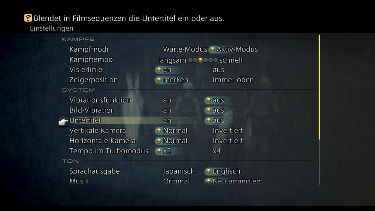 [10/07/2017] Im Optionsmenü wählen wir unter anderem zwischen englischer und japanischer Sprachausgabe oder aktivieren auf Wunsch den originalen Soundtrack.