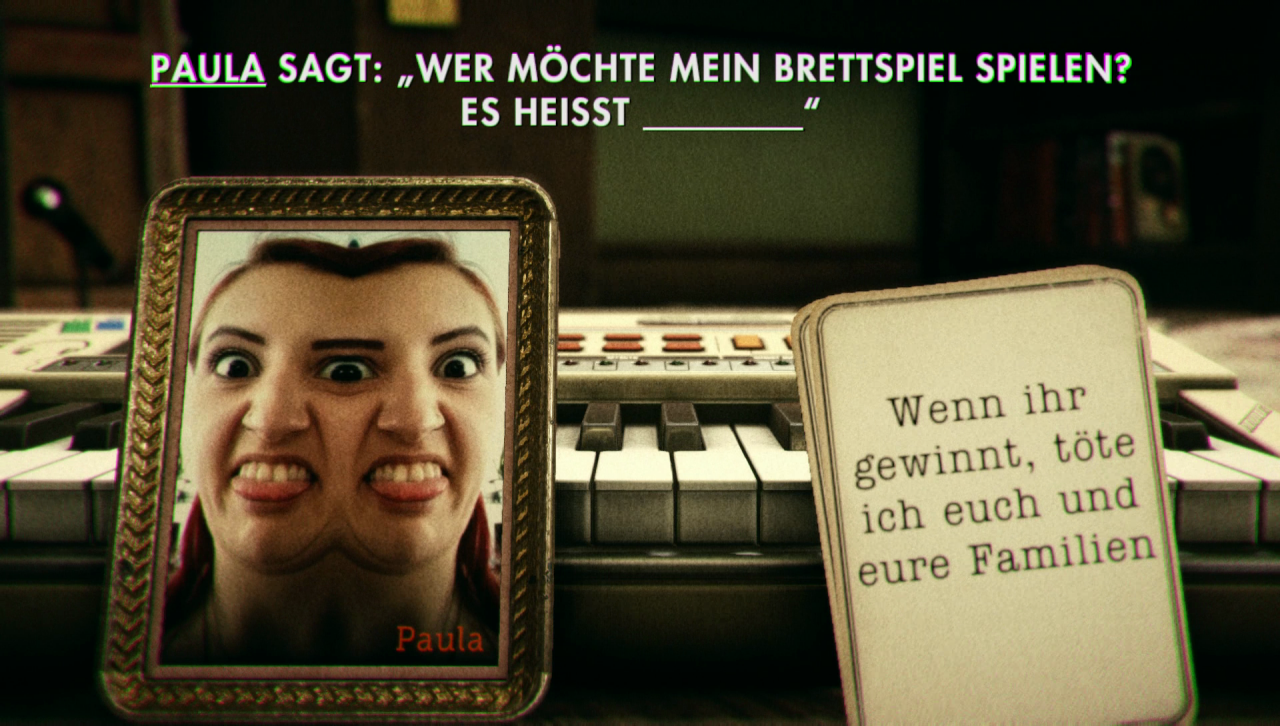 [10/07/2017] Das Spiel, in dem man einen fiktiven Satz eines Mitspielers beenden soll, ist nicht so lustig wie die anderen Aufgaben.