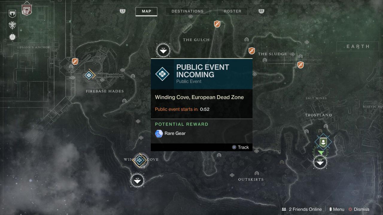 [24/08/2017] Auf der Karte eines Destiny-2-Planeten lassen sich Abenteuer und Missionen verfolgen.