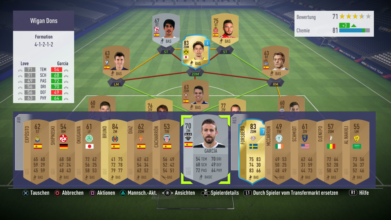 [29/09/2017] Welcher Spieler bringt mehr Chemie? Oben rechts seht ihr die Auswirkungen jedes Wechsels live.