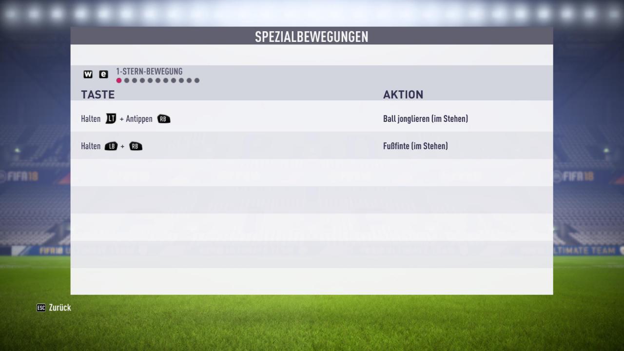 [22/09/2017] Tastenkombinationen für Ein-Sterne-Tricks in FIFA 18.