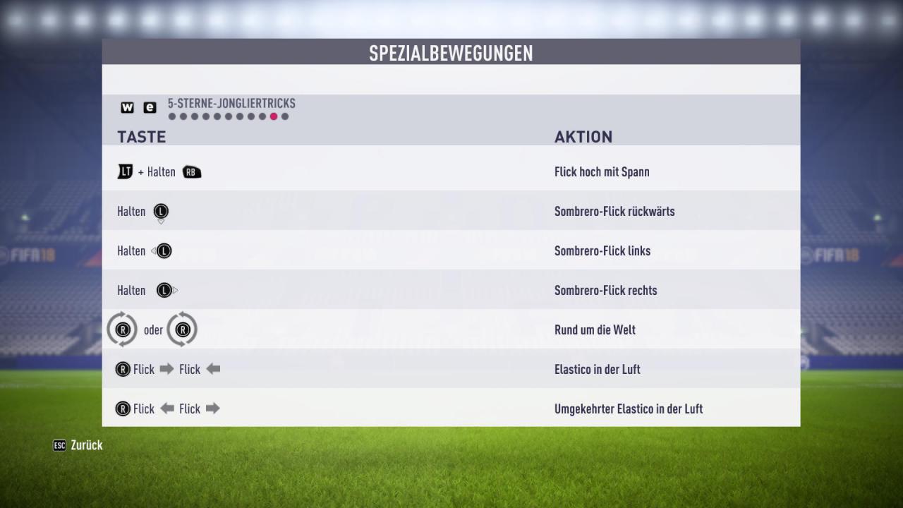 [22/09/2017] Tastenkombinationen für Fünf-Sterne-Tricks (Jonglieren) in FIFA 18.