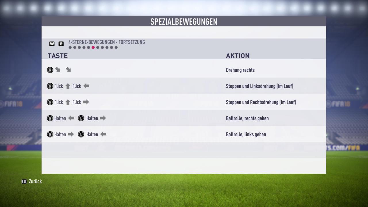 [22/09/2017] Tastenkombinationen für Vier-Sterne-Tricks (Fortsetzung) in FIFA 18.