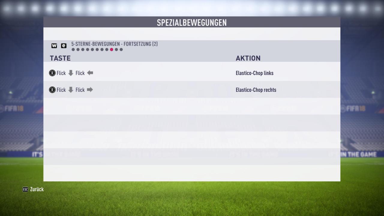 [22/09/2017] Tastenkombinationen für Fünf-Sterne-Tricks (Fortsetzung 2) in FIFA 18.