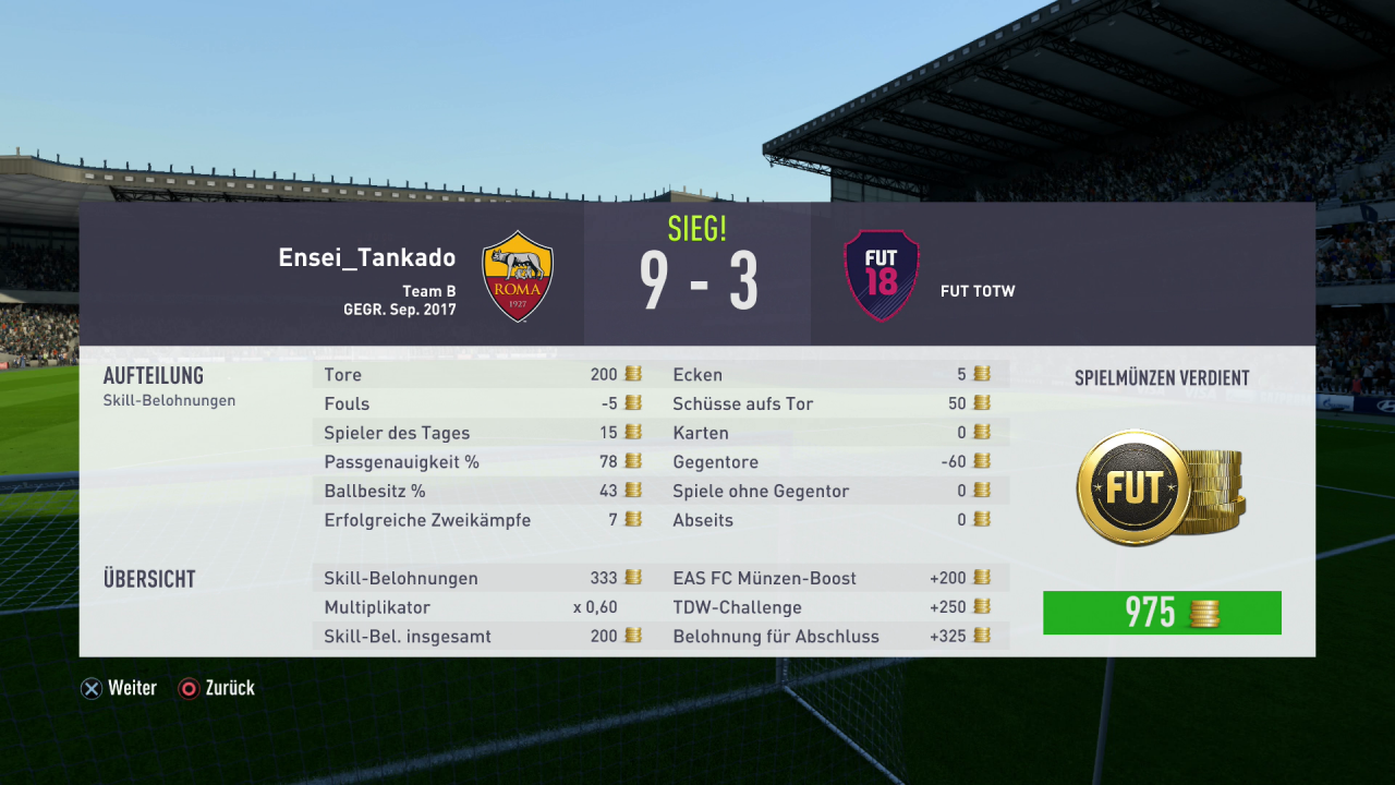 [29/09/2017] Das Team der Woche hatte keine Chance. Dementsprechend viele Münzen hagelt es für das Ultimate Team.