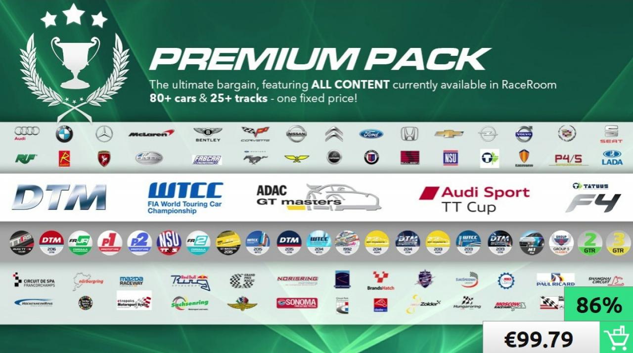 [04/09/2017] Das Premium-Pack enthält sämtliche Strecken und Fahrzeuge, die zum Zeitpunkt des Downloads im Store verfügbar sind.