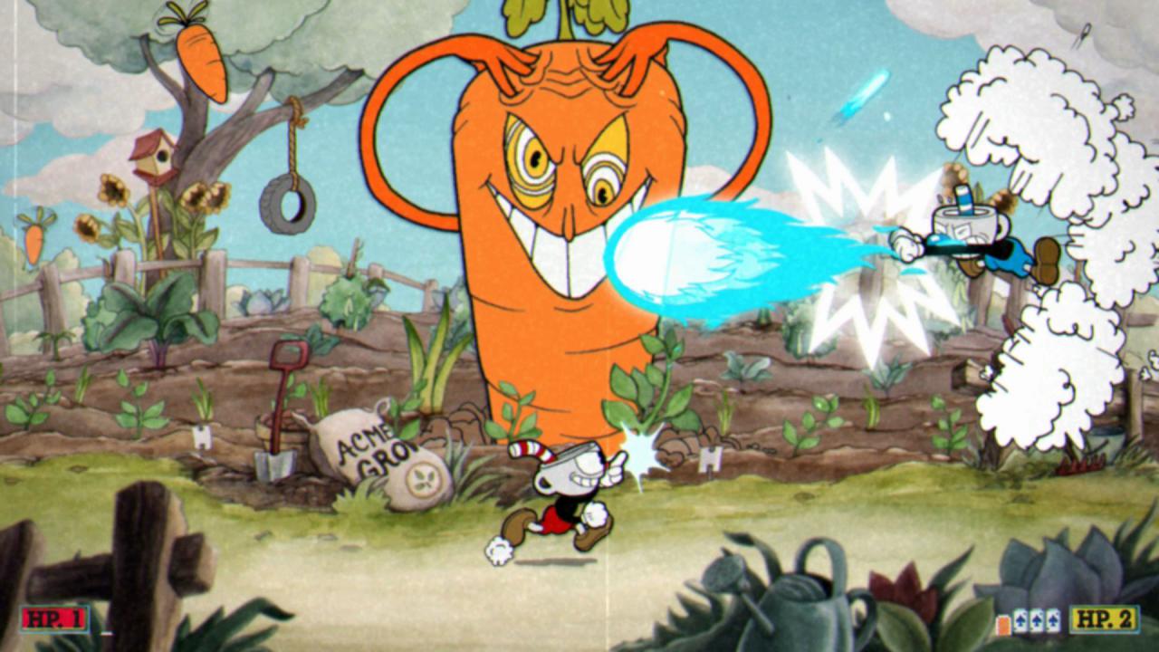 [09/10/2017] Unkraut jäten: Zu zweit ist Cuphead nicht unbedingt einfacher, Spaß macht das kooperative Spiel aber allemal. Stirbt der Freund, könnt ihr ihn unter Umständen retten.