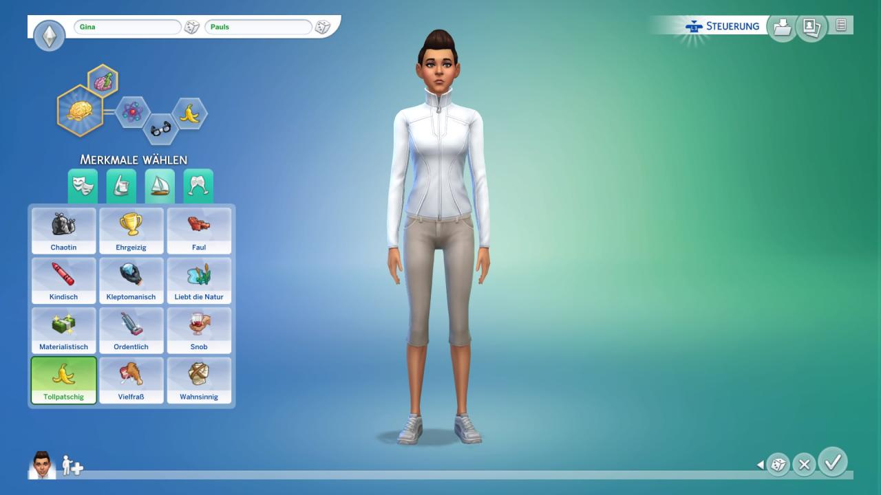 [16/11/2017] Im Charakter-Editor könnt ihr euch für drei Attribute erscheinen, die den Charakter eures Sims bilden.