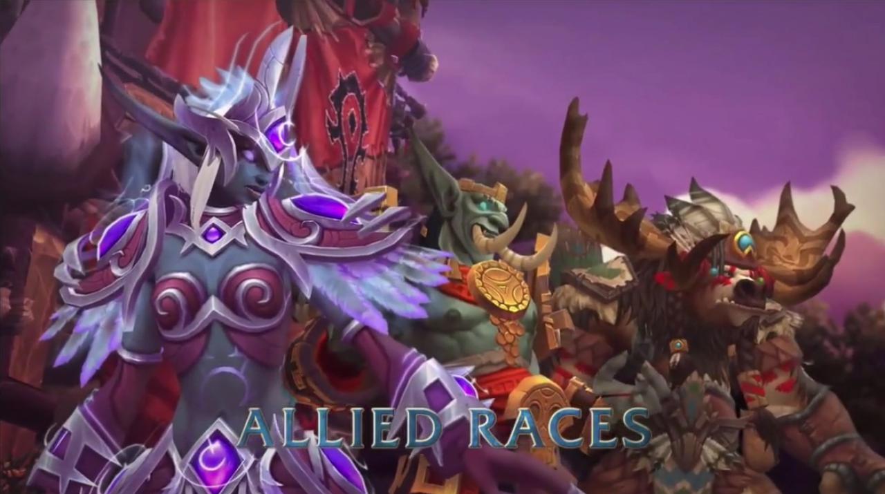 [03/11/2017] WoW: Battle for Azeroth - von links nach rechts: Nachtgeborene, Zandalari-Troll und Hochbergtaure
