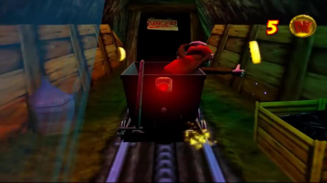 Ein richtiges Donkey Kong-Spiel braucht natürlich unbedingt was? Richtig, natürlich rasante Loren-Fahrten!