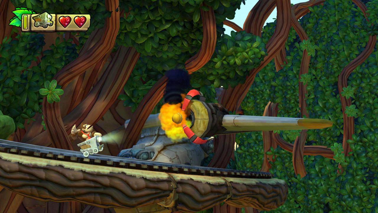 Zu einem guten Donkey Kong Country-Ableger gehören unbedingt die berühmten Lorenfahrten. Donkey ist bei so viel Action augenscheinlich ganz aus dem Häuschen.