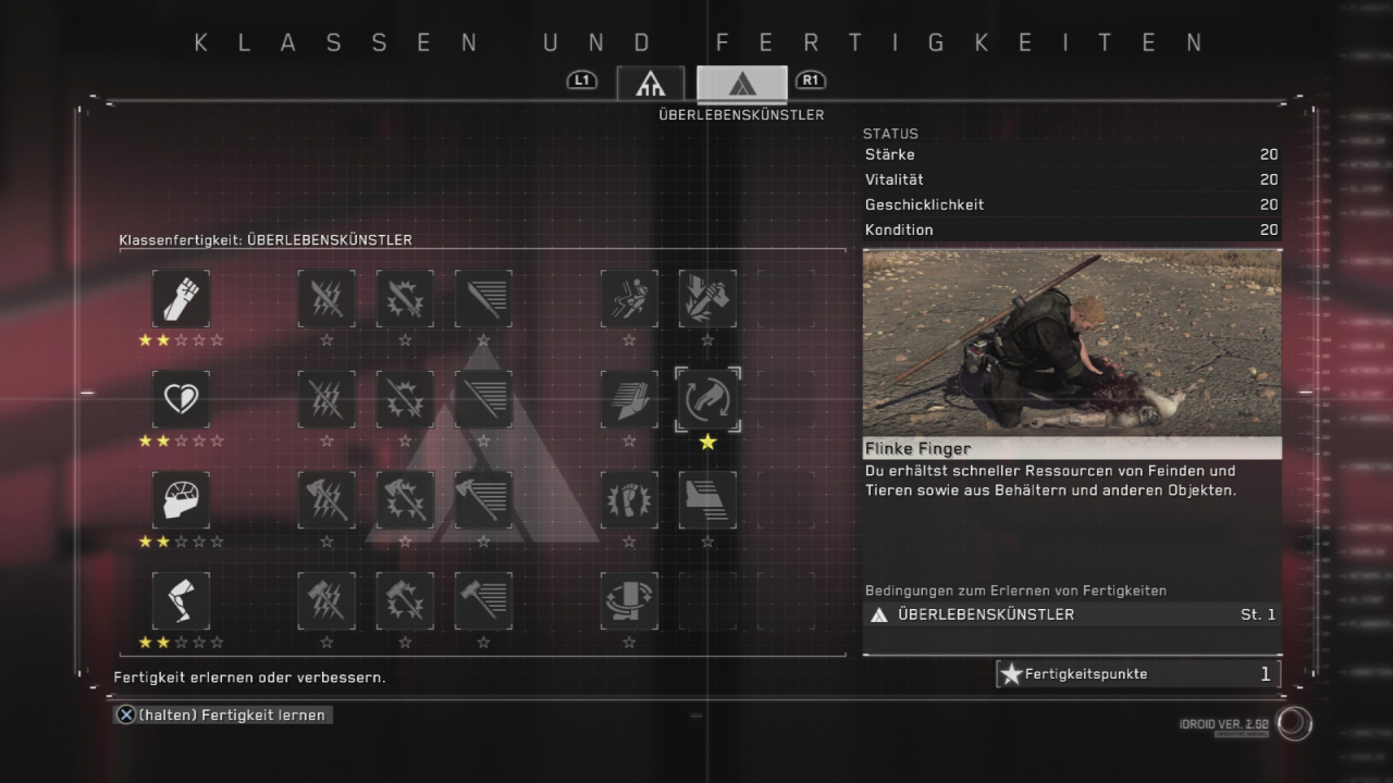 [28/02/2018] In einem übersichtlichen Skill Tree verbessern wir unsere Statuswerte und lernen neue Kampfmanöver.