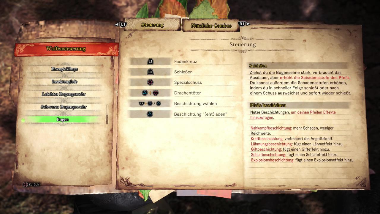 [27/02/2018] Monster Hunter World - Bogen - Mit dem Bogen habt ihr Fernattacken auf mittlerer Distanz, die dank spezieller Beschichtungen auch gut Schaden machen.