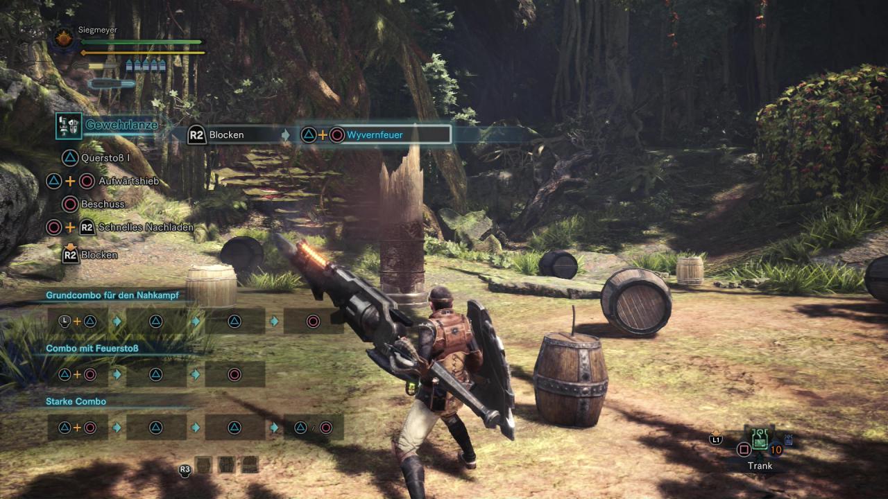 [20/02/2018] Monster Hunter World - Gewehrlanze - Nach dem Wyvern-Feuer muss diese Attacke abkühlen.