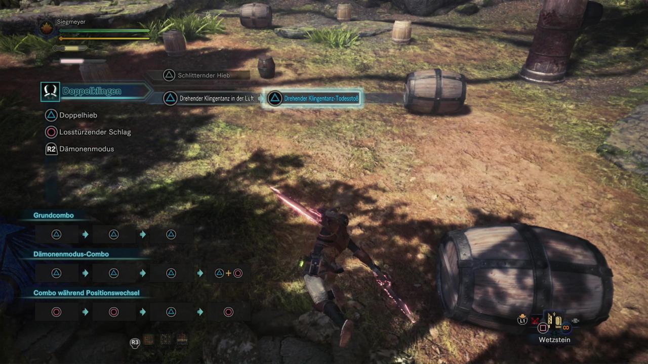 [14/02/2018] Monster Hunter World - Doppelklingen - Aus der Luft wirbelt ihr mit dem Klingentanz über den Rücken des Monsters drüber.