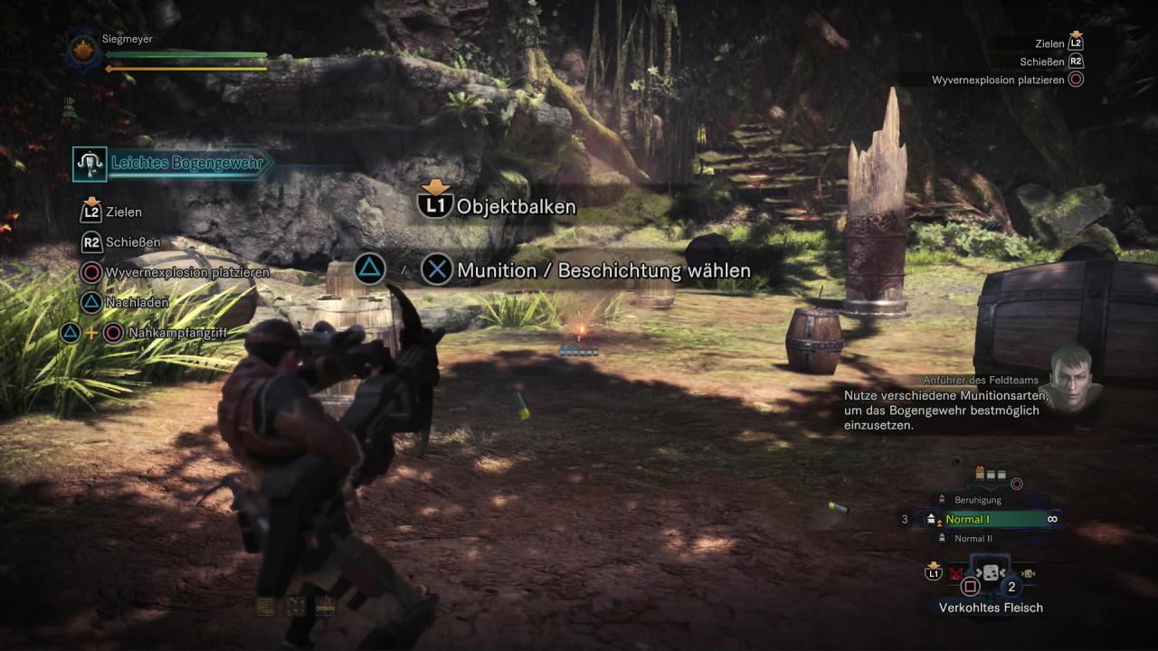 [14/02/2018] Monster Hunter World - Leichtes Bogengewehr - Ihr ändert den Munitionstyp einfach per Tastendruck.