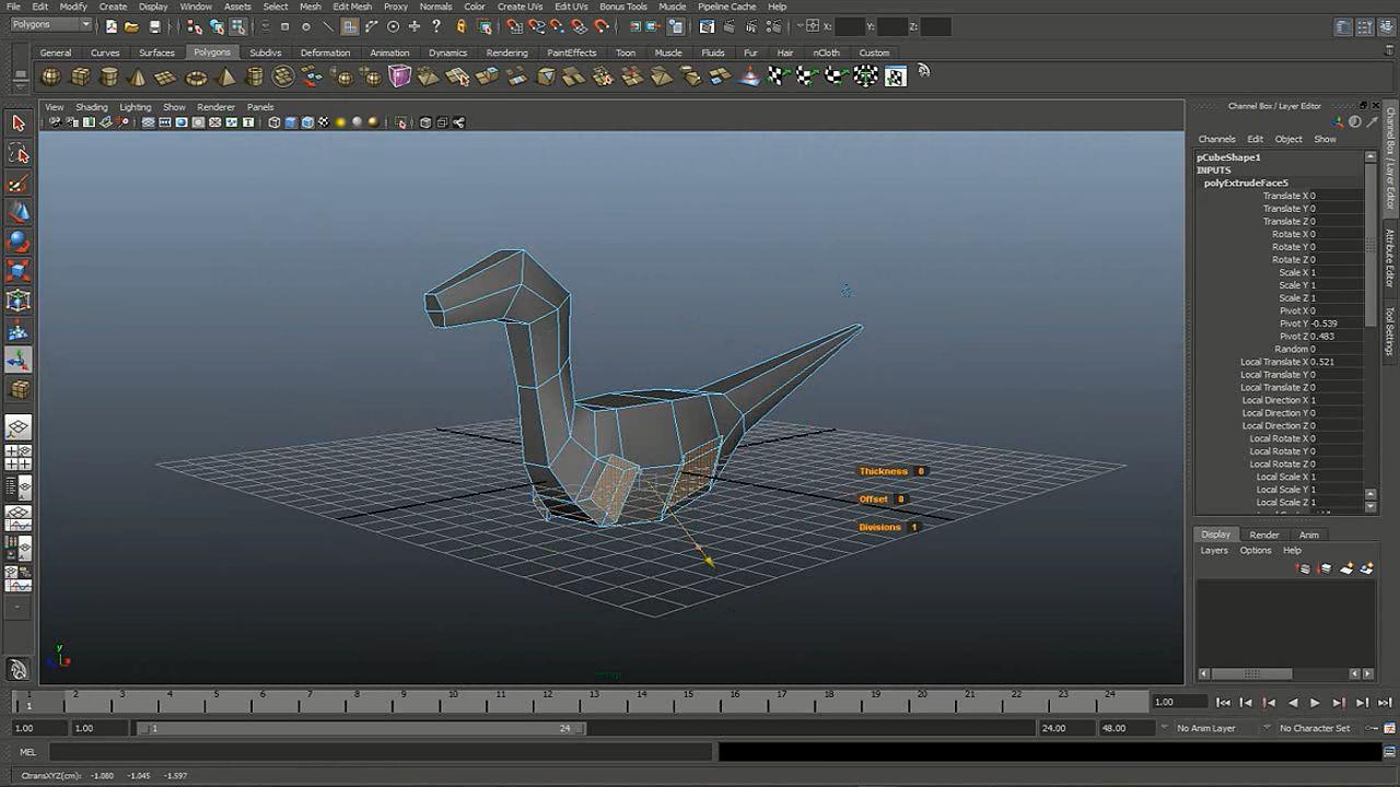 [22/03/2018] Nach und nach fügt Gareth dem Block weitere Polygonflächen hinzu und kreiert dadurch grob seine 3D-Figur. Hier entstehen gerade Arm- und Beinstümpfe.