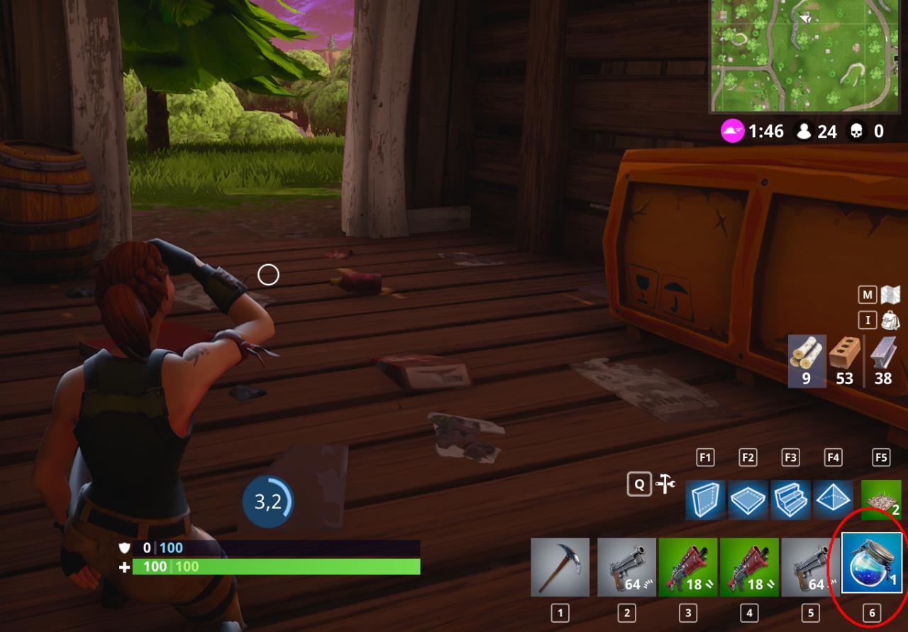 [23/03/2018] Tipps für Fortnite: Battle Royale -&nbsp;Mit einem vollen Schildbalken verdoppeln sich effektiv eure Lebenspunkte. Trinkt eure Schildtränke also so früh wie möglich.