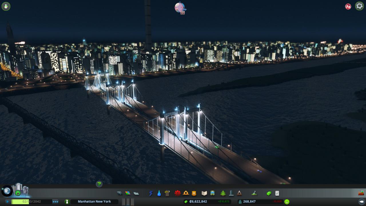 Panorama einer Stadt bei Nacht in Cities: Skylines 1