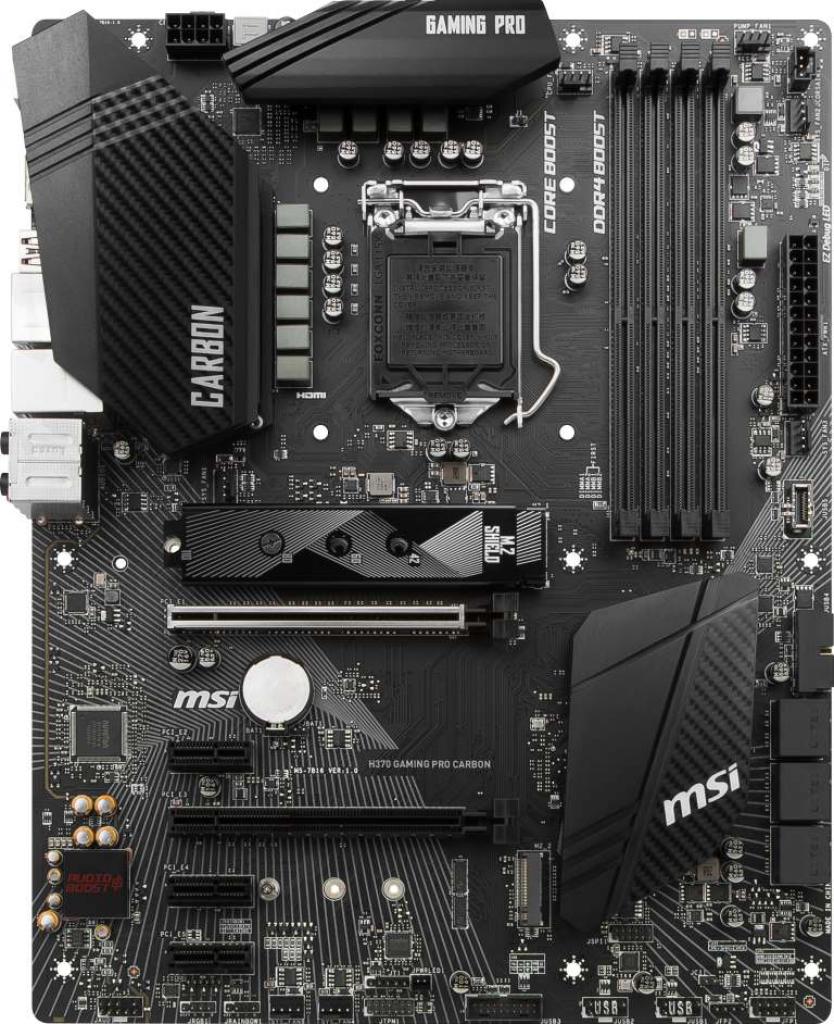 [05/04/2018] MSI H370 Gaming Pro Carbon: Der Sockel ist hier gut mittig im oberen Breich zu erkennen, direkt rechts vom Sockel ist ein Haken zur Arretierung.