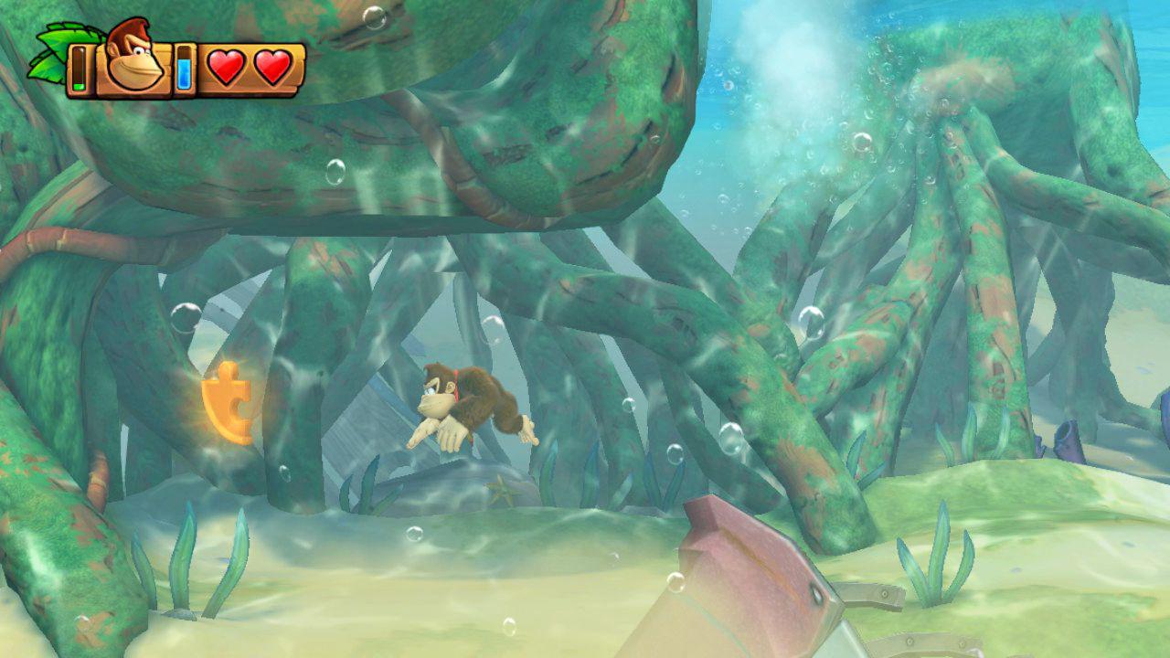 [02/05/2018] Während Funky Kong unter Wasser die Luft unbegrenzt anhalten kann, ist das bei Donkey Kong und Kollegen nicht der Fall.