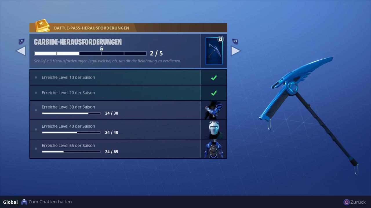 Fortnite: Die Carbide-Herausforderung hübscht den Skin auf. Nach drei Stufen winkt sogar eine neue Hacke.