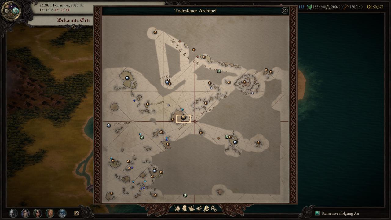 [09/05/2018] Pillars of Eternity 2: Deadfire im Test -&nbsp;So sah unsere Weltkarte der Todesfeuer-Inseln nach etwa 35 Stunden aus. Wer alles entdecken will, ist eine ganze Weile beschäftigt.