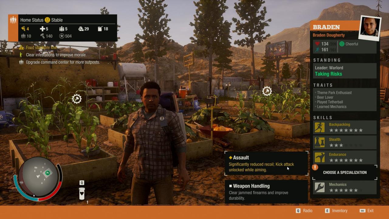 [16/05/2018] RPG-Elemente in State of Decay 2: Charaktere verbessern ihre Fähigkeiten, indem ihr sie einsetzt (rechts). Bei einem Levelaufstieg wählt ihr eine von zwei Verbesserungen.