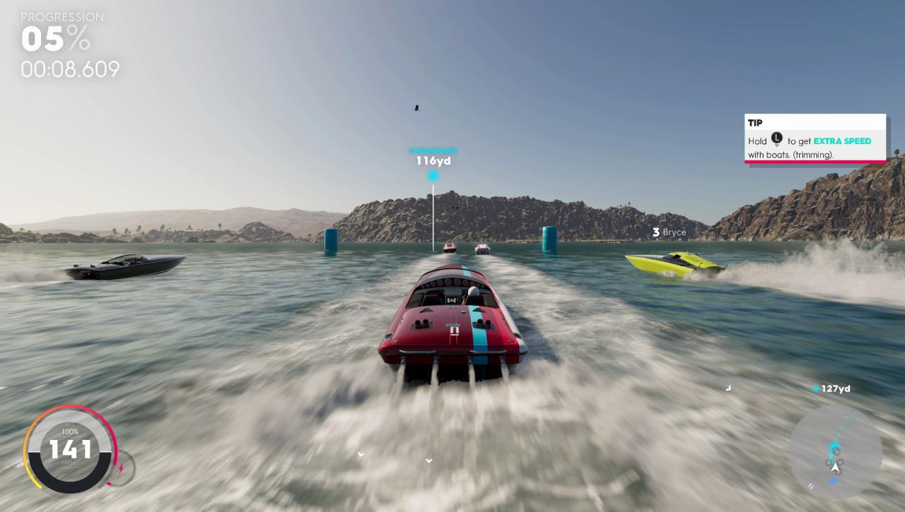 [04/05/2018] Schnellboote wühlen das Wasser stark auf; bei Überholmanövern bringen die Wellen Unvorsichtige schon mal vom Kurs ab.