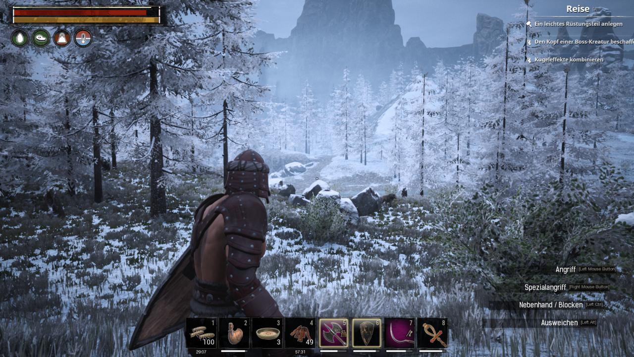 [14/06/2018] Conan Exiles im Test:&nbsp;Im Norden der Spielwelt wird es immer eisiger. Ein Schluck Met und Fellrüstungen schützen vor dem Kältetod.