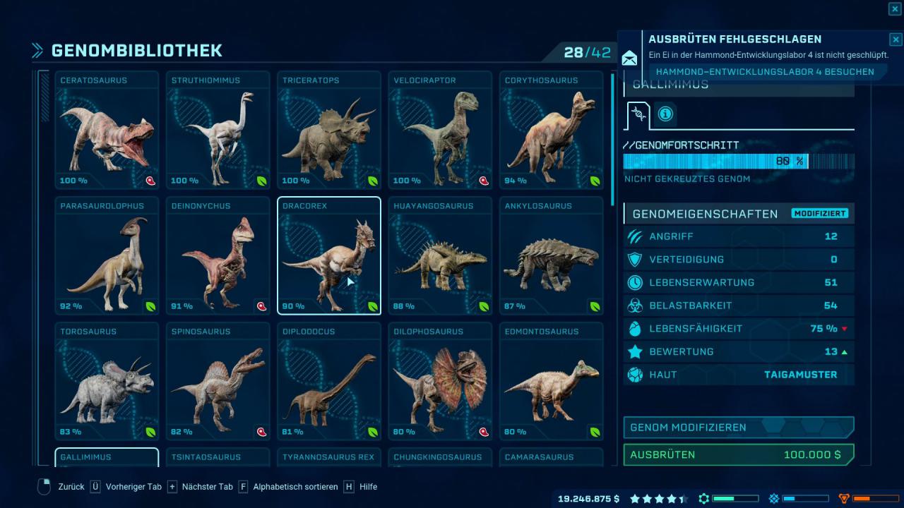 Übersicht zu den Dinosaurier-Arten in Jurassic World Evolution.
