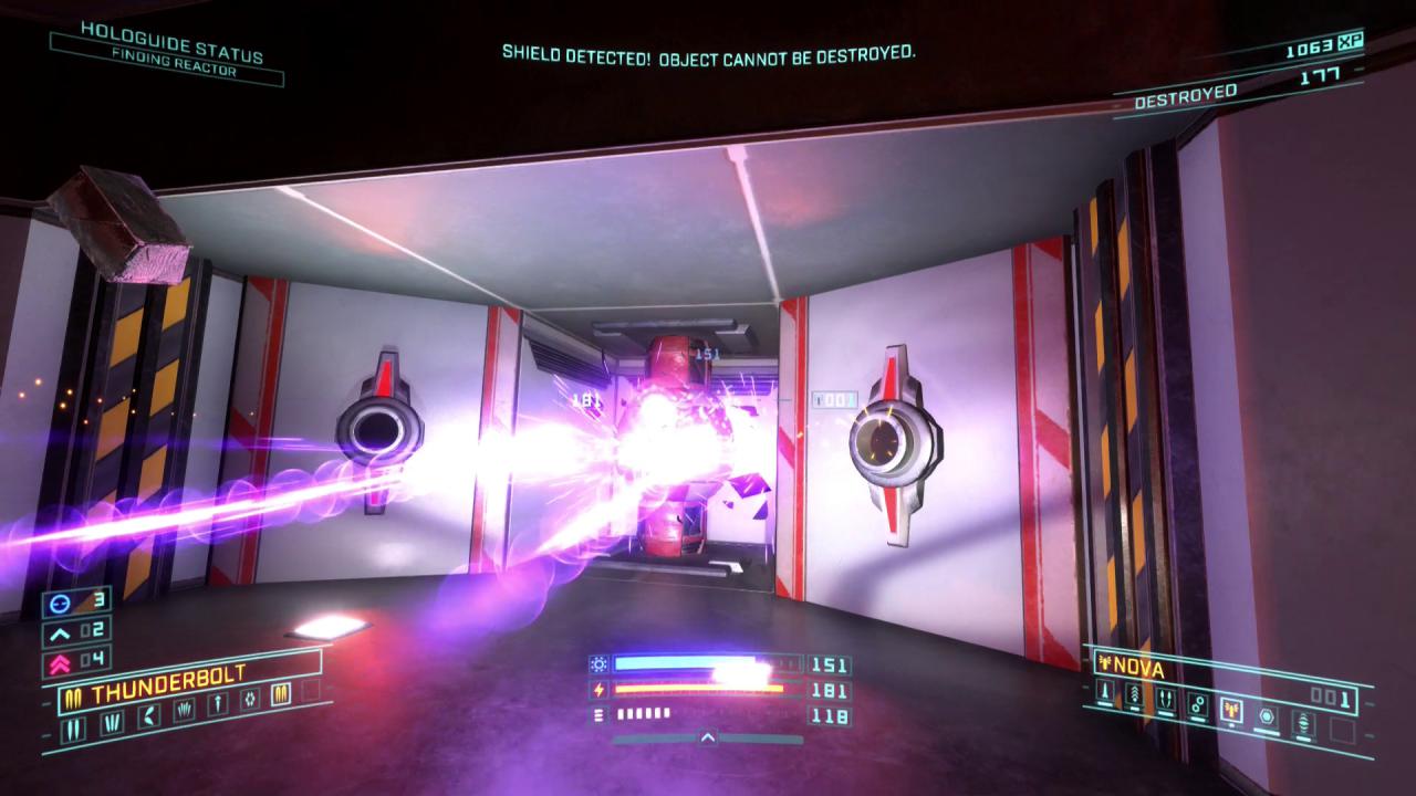 [08/06/2018] In den meisten Levels müssen wir einen Reaktor zerstören und danach fliehen. Im Grunde 1:1 wie in Descent - und das ist auch das Problem.