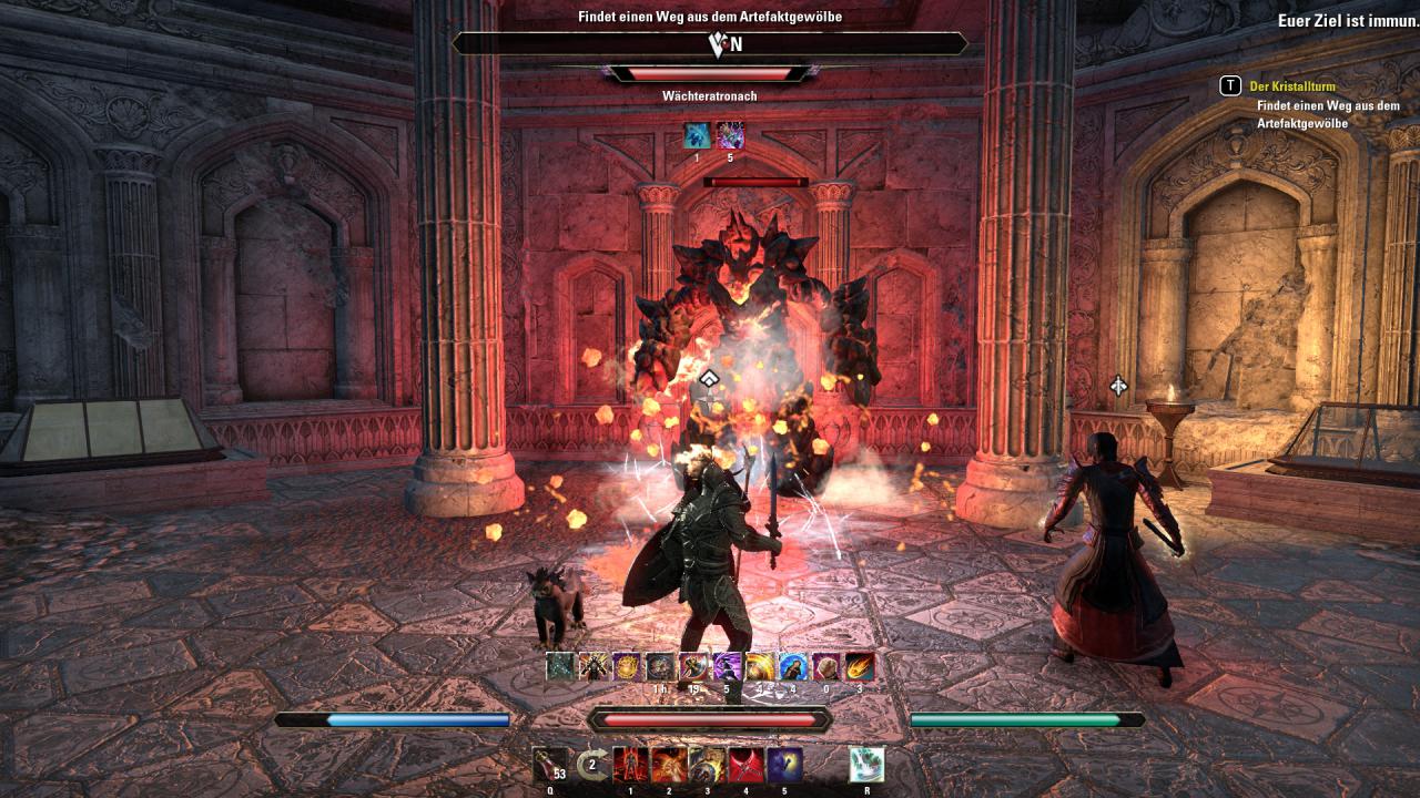 [05/06/2018] In mehreren Quests werden wir von NPC-Streitern begleitet. Der Wächteratronach wäre aber auch ohne Hilfe kein Problem gewesen.