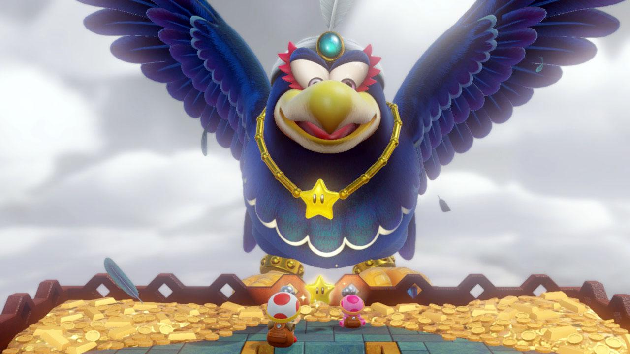 Der böse Vogel Wingo hat es auf Toad und Toadette beziehungsweise deren Beute abgesehen. Abwechselnd entführt er immer wieder einen der beiden.