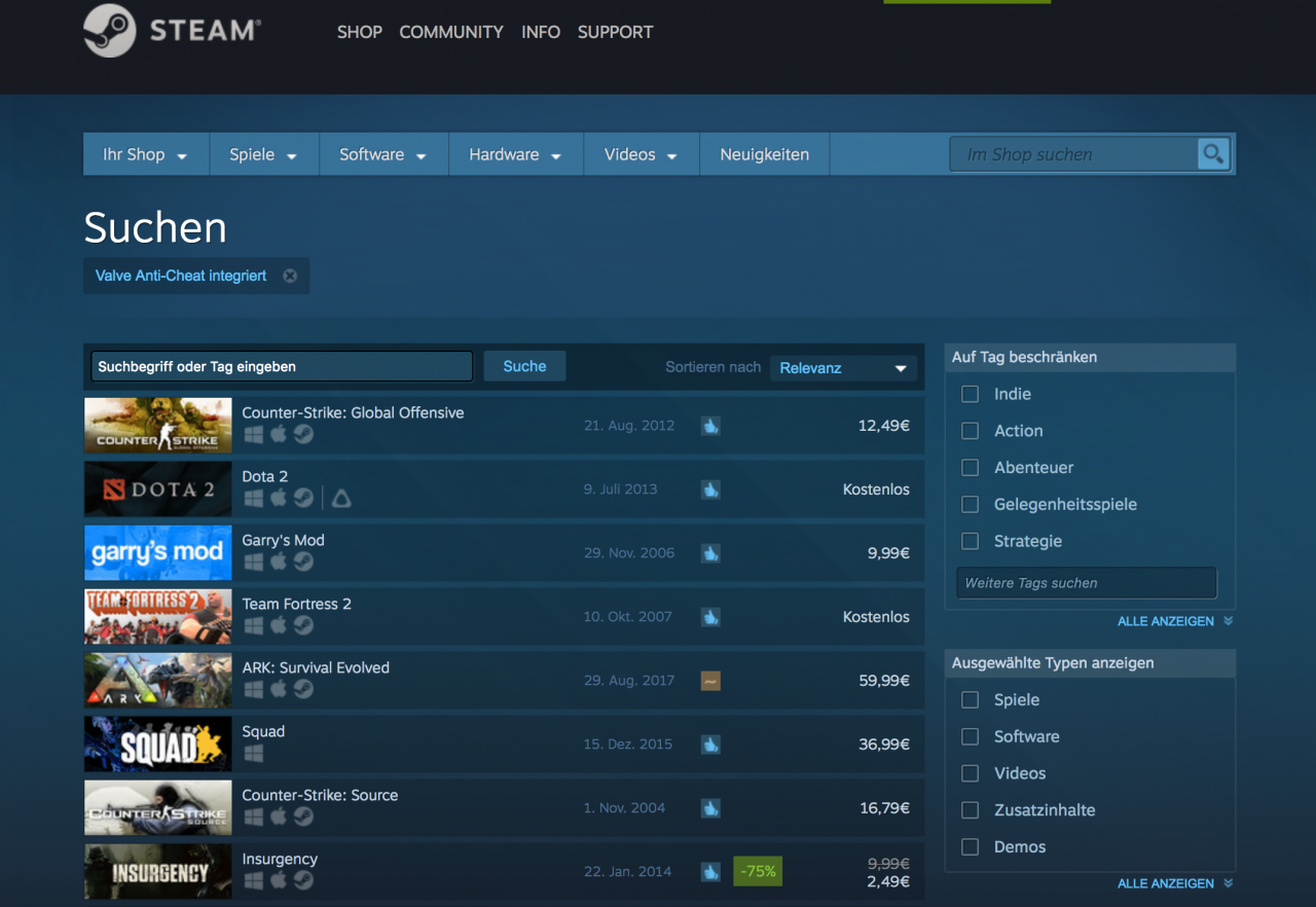 [02/07/2018] Marktführer: Valve Anti Cheat (kurz VAC) wurde zunächst für Counter-Strike entwickelt. Mittlerweile findet es in mehr als 550 Spielen Verwendung.&nbsp;