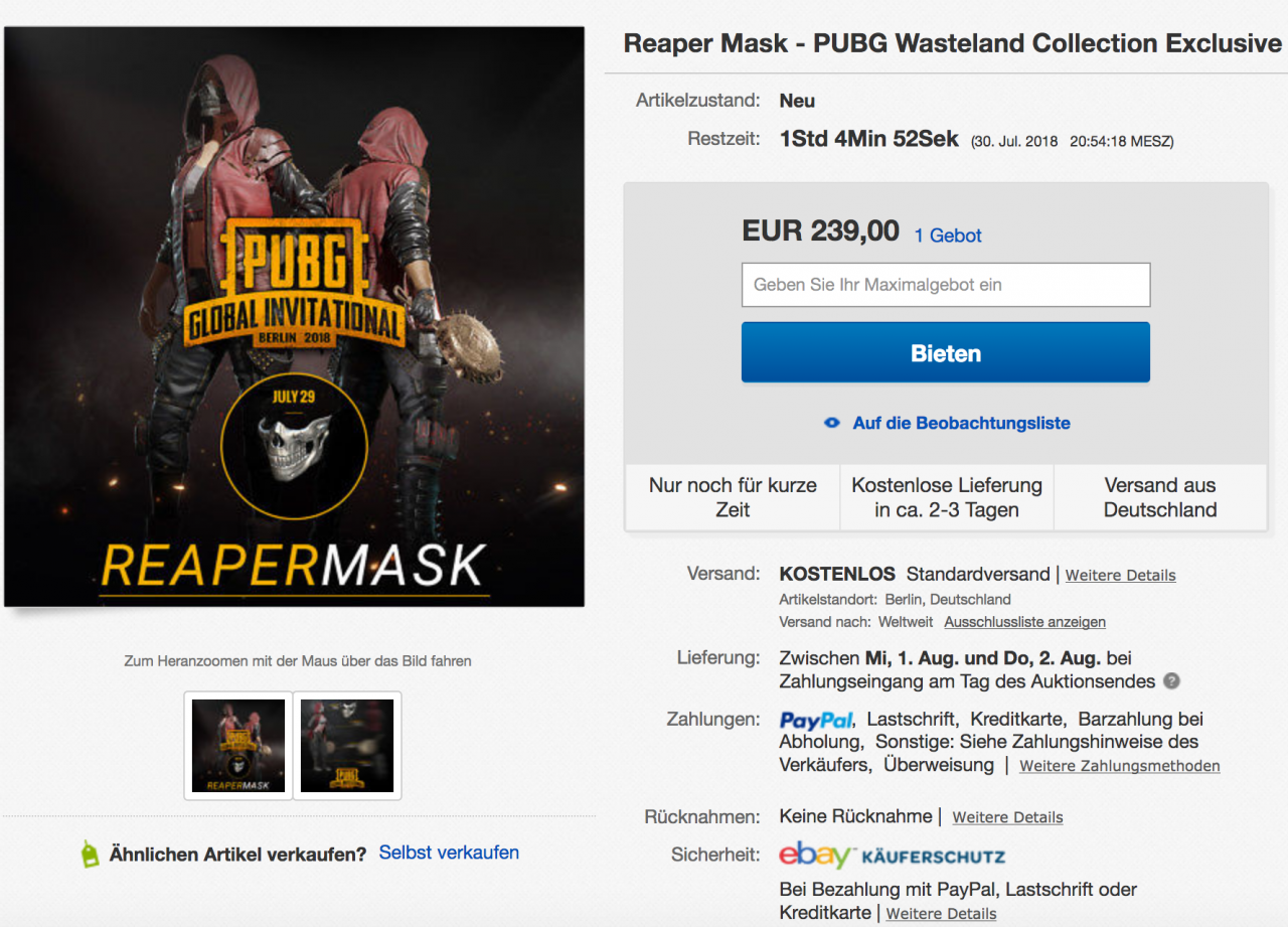 [31/07/2018] Die nur vor Ort ausgeteilten Gutscheine für Ingame-Items der Wasteland Collection erzielten bei eBay Rekordpreis von 230 Euro und mehr. 