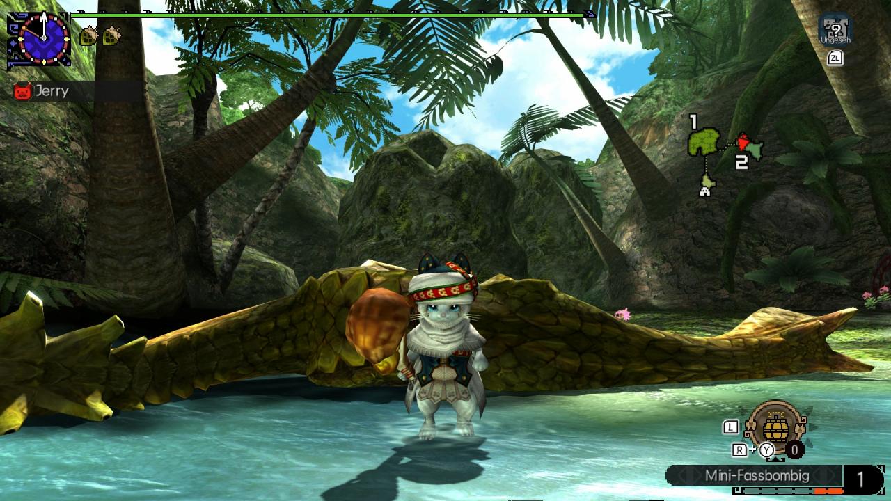 [28/08/2018] Monster Hunter Generations Ultimate im Test: Im Pirscher-Modus begeben wir uns als Felyne auf die Jagd. Die kleinen Racker sind schnell, nicht von Ausdauer abhängig und sammeln ohne Werkzeuge.