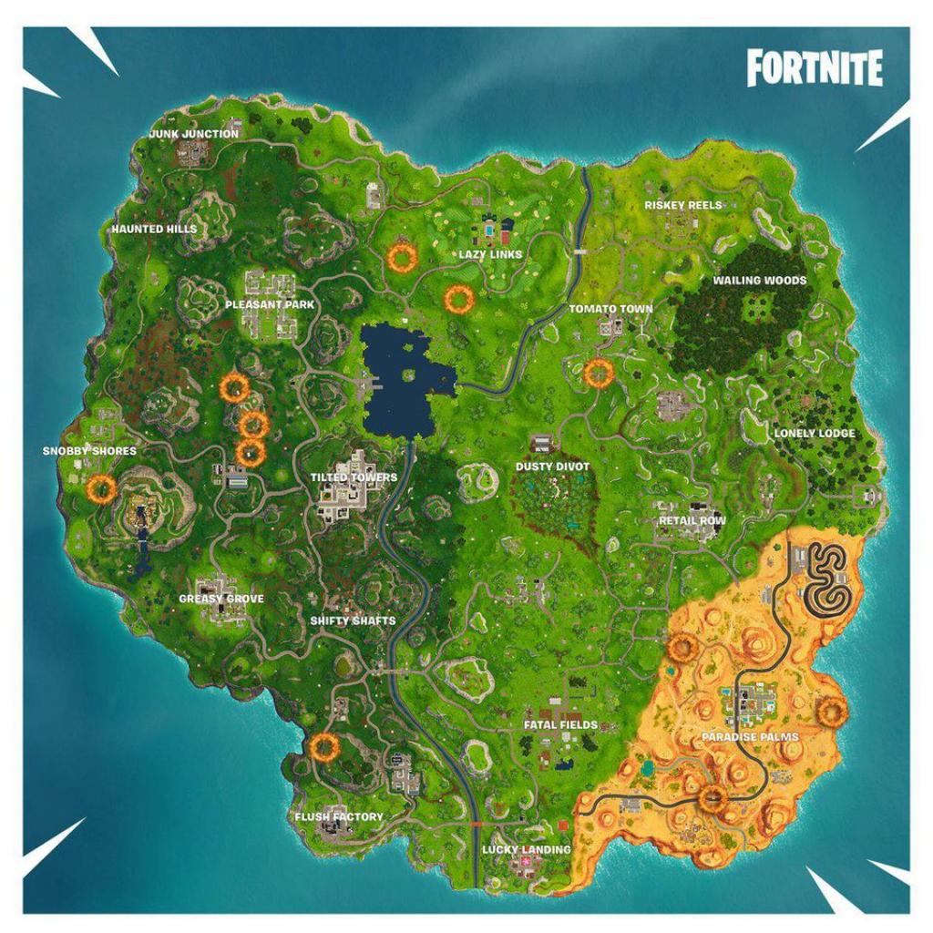 Map zu den flaming hoops locations.