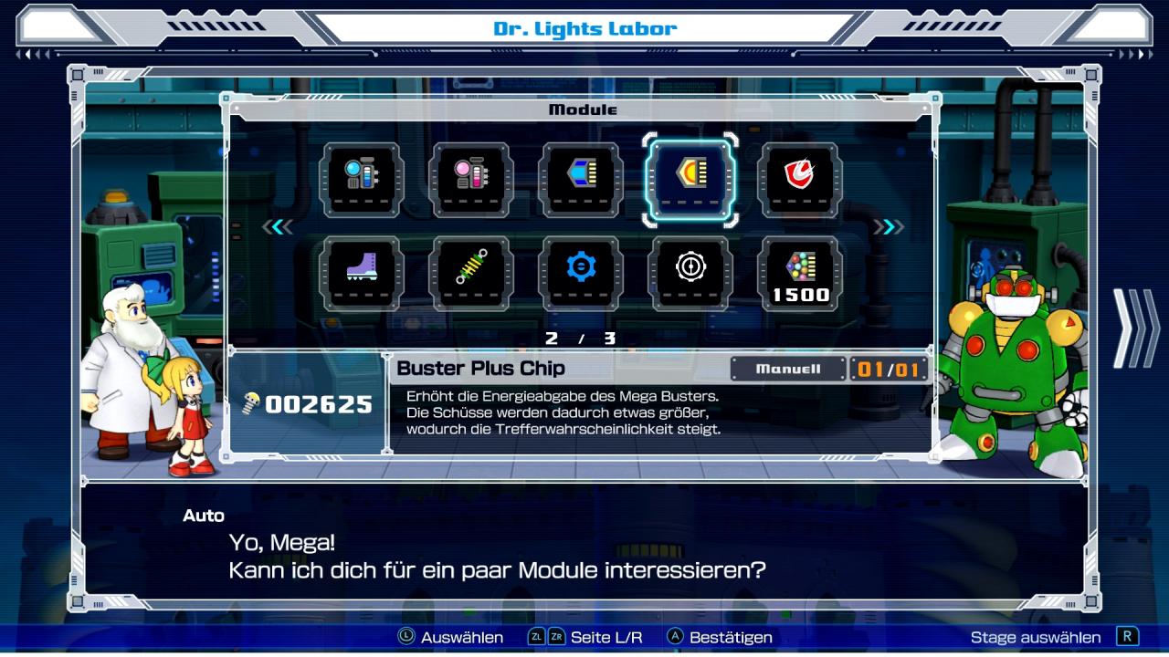 Ein Spieleshop. Links ien Forscher und rechts ein Roboter.